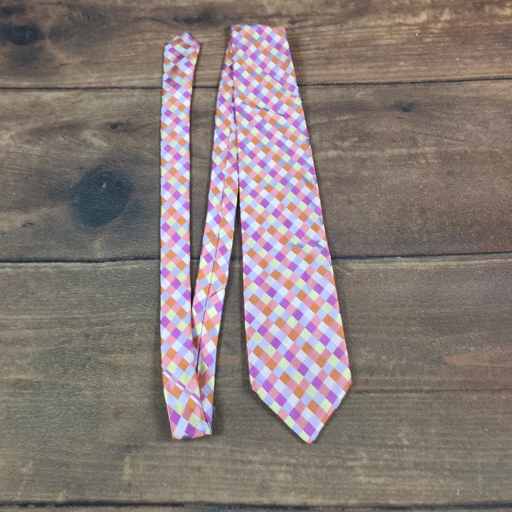 Ted Baker Silk Necktie Mens OS Multi Color Good Checkered Hand Tailored